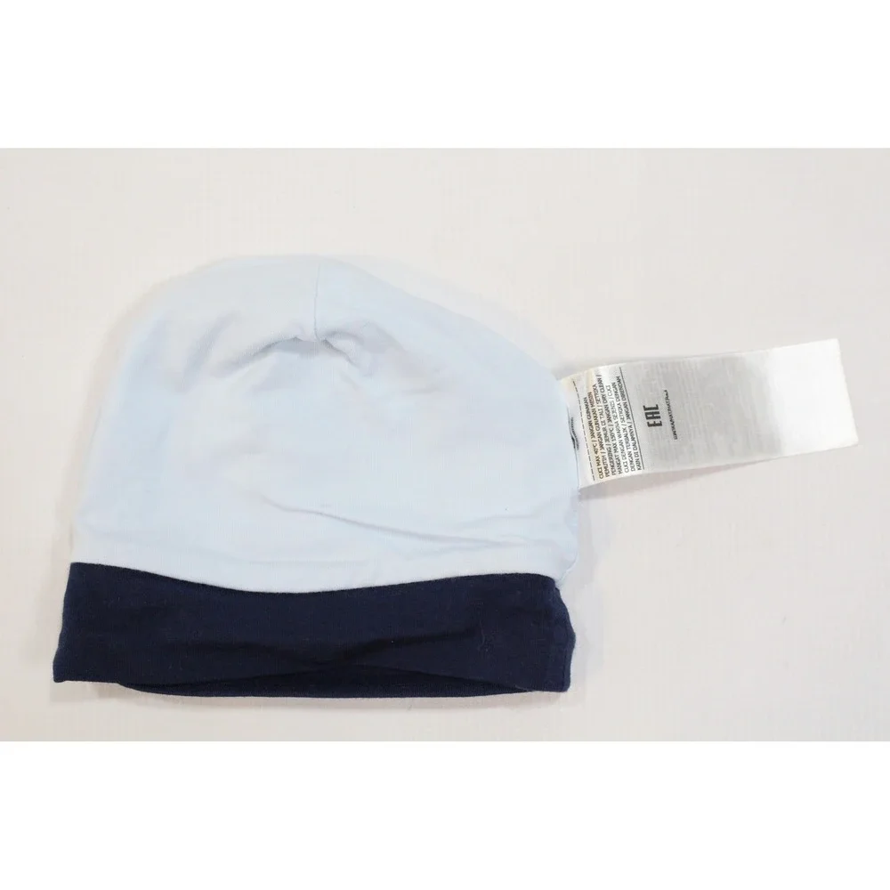 Chicco Baby Beanie Hat Plaid Blue Navy Tan Embroidered Logo 1-3 Months TS102